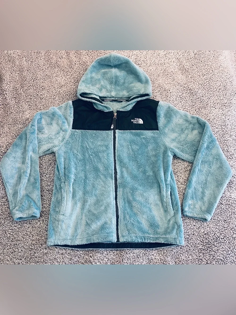 The North Face Girls Blue Teal Oso Full Zip Hooded Fleece Jacket X-Large (18)